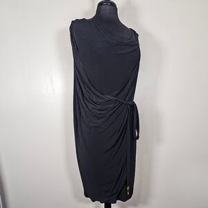 Escada Jersey Draped Overlay Grecian Style Dress LBD Belted SMALL FLAW